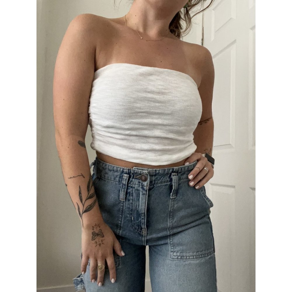 Free People White Ribbed Strapless Tube Top